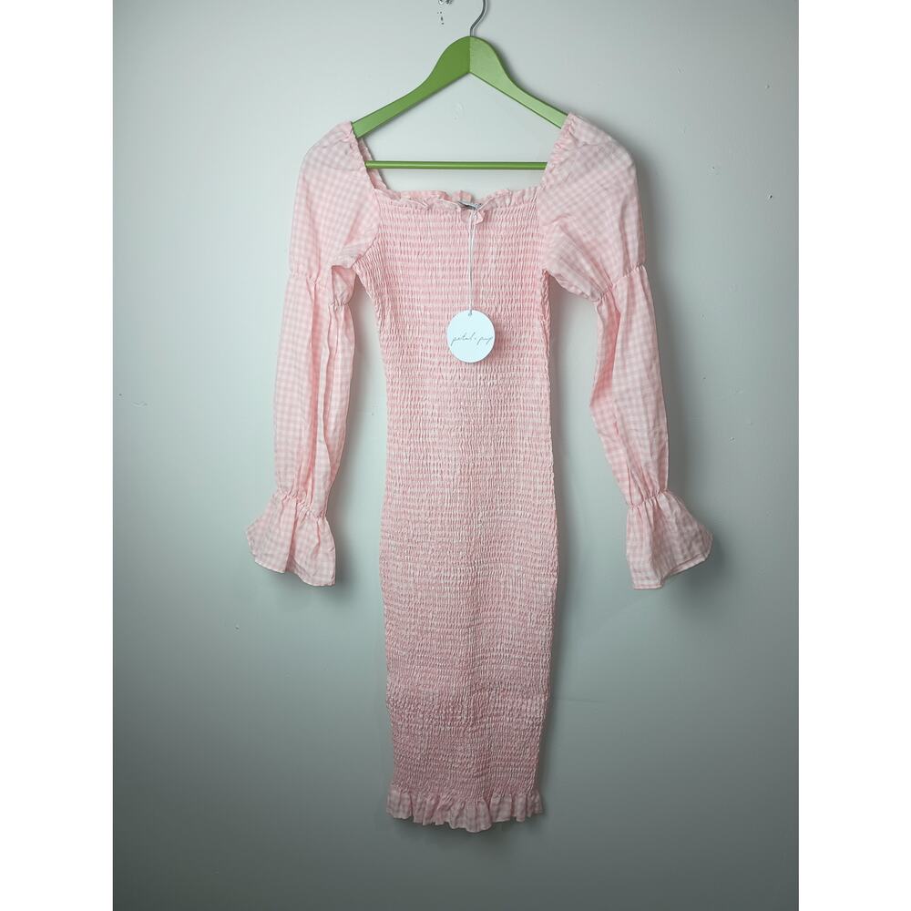 SNDYS‎ Revolve Gingham Smocked Plaid Bodycon Dress Pink White Petal & Pup NWT 0